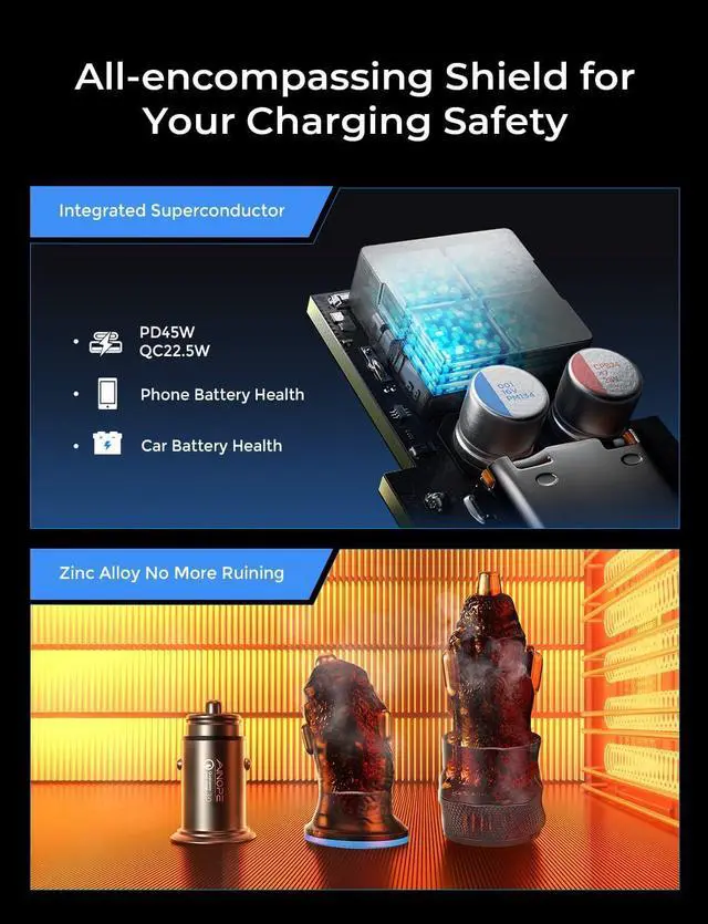 Alt view image 7 of 7 - 67.5W Car Charger USB C Fast Charging iPhone 16 15 Pro Max Air PD 45W All Metal Dual Port Cigarette Lighter Adapter for 17 Pro Max iPhone 16 15 Air Pixel 10  Galaxy S25 Android Black