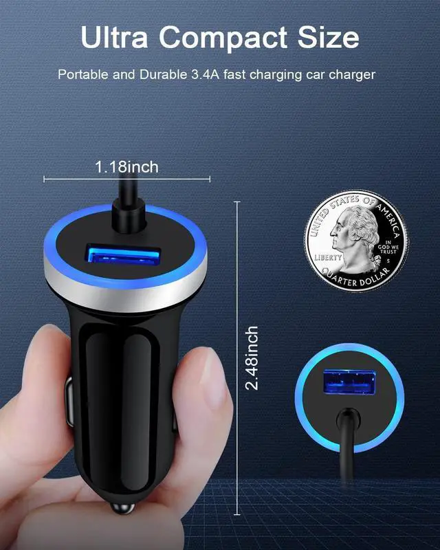 Alt view image 2 of 7 - Cell Phone Car Charger for Samsung Galaxy A16 A25 A15 5G A13 A14 A24 A03s S25 S24 FE S23 S22 Ultra S21 S20 iPhone 15, USB C Cigarette Lighter Adapter Usbc Cord Fast Charging Typec Cargador Cable Auto