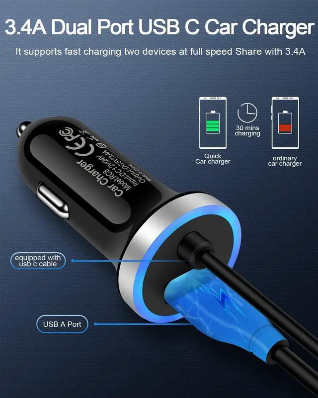 Alt view image 3 of 7 - Cell Phone Car Charger for Samsung Galaxy A16 A25 A15 5G A13 A14 A24 A03s S25 S24 FE S23 S22 Ultra S21 S20 iPhone 15, USB C Cigarette Lighter Adapter Usbc Cord Fast Charging Typec Cargador Cable Auto