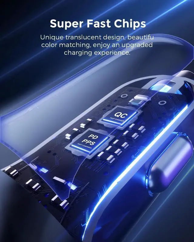 Alt view image 2 of 7 - SUNDA 120W USB C Fast Car Charger, 4-Ports Car Charger Adapter, Dual Type C PD60W/PPS60W Compatible with iPhone15/14Pro/Max/iPhone13/Galaxy/SamsungS23, Dual USB-A 18W QC3.0 for Android(Blue)