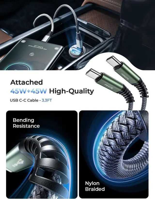 Alt view image 7 of 7 - AINOPE 90W Super Fast Car Charger USB C,Invisible Cigarette Lighter Adapter[Mini&Metal] Type C Car Charger Fast Charging Fit Samsung Galaxy S25 S24 Ultra Plus,iPhone 16 15 14 13 12 Pro Max Plus,Black