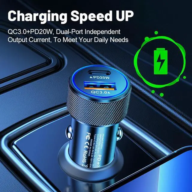 Alt view image 3 of 7 - Car Charger 38W USB Type C PD Android Cellphone Charging QC 3.0 Automobile Adapter Fast Charging All Vehicle Cigarette Lighter Outlet Port Plug