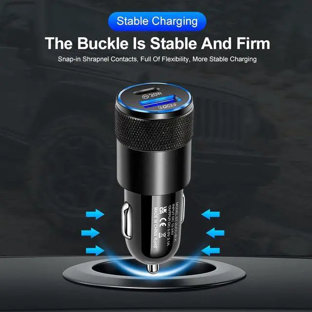 Alt view image 5 of 7 - Car Charger 38W USB Type C PD Android Cellphone Charging QC 3.0 Automobile Adapter Fast Charging All Vehicle Cigarette Lighter Outlet Port Plug