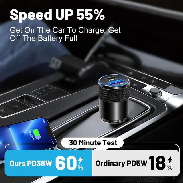 Alt view image 7 of 7 - Car Charger 38W USB Type C PD Android Cellphone Charging QC 3.0 Automobile Adapter Fast Charging All Vehicle Cigarette Lighter Outlet Port Plug