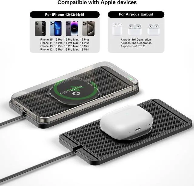 Alt view image 5 of 7 - Magnetic Wireless Car Charger Pad, 15W Wireless Charging Pad for Magsafe Charger Wireless Charger for Car Non Slip Type C with 40W Car Charger for iPhone 15/14/13/12,  (1M Cable)