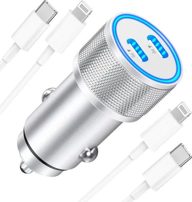 Main image of [ MFi Certified] iPhone Car Charger 60W Dual PD USB-C Poewr Cigarette Lighter USB-C Car Carplay Fast Charger + 2Pack Type-C to Lightning Cable for iPhone 14 13 12 11 Pro XS XR X SE iPad