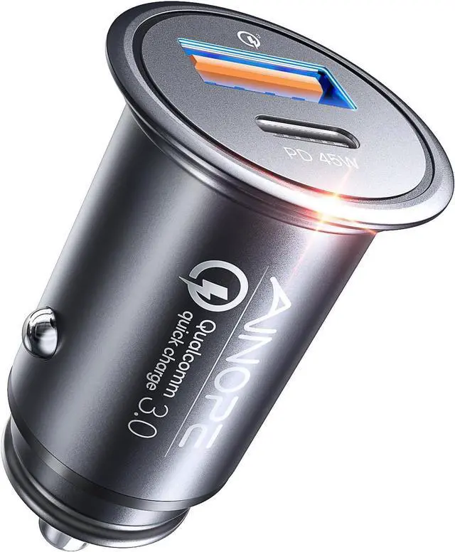Main image of AINOPE USB C Car Charger for iPhone 15, 67.5 W Car Charger Adapter All Metal Mini Cigarette Lighter USB Charger Fast Charging Dual Port Car Phone Charger for iPhone 15 Pro Max Plus 14 13 Samsung 23