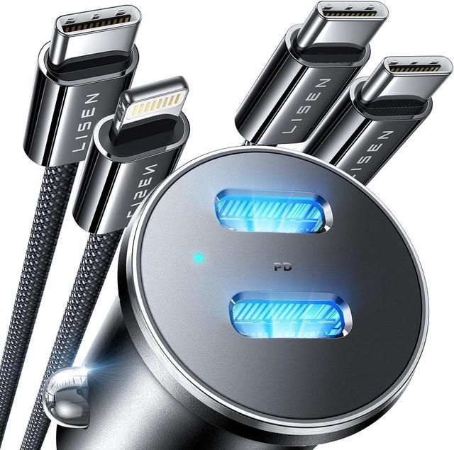 Main image of 90W USB C Car Charger Fast Charging, Dual USB C Port PD 45W Cigarette Lighter Adapter USBC Car Charger iPhone, LISEN Super Fast Car Charger USB C with Lightning Cable & USB C Cable for iPhone 15