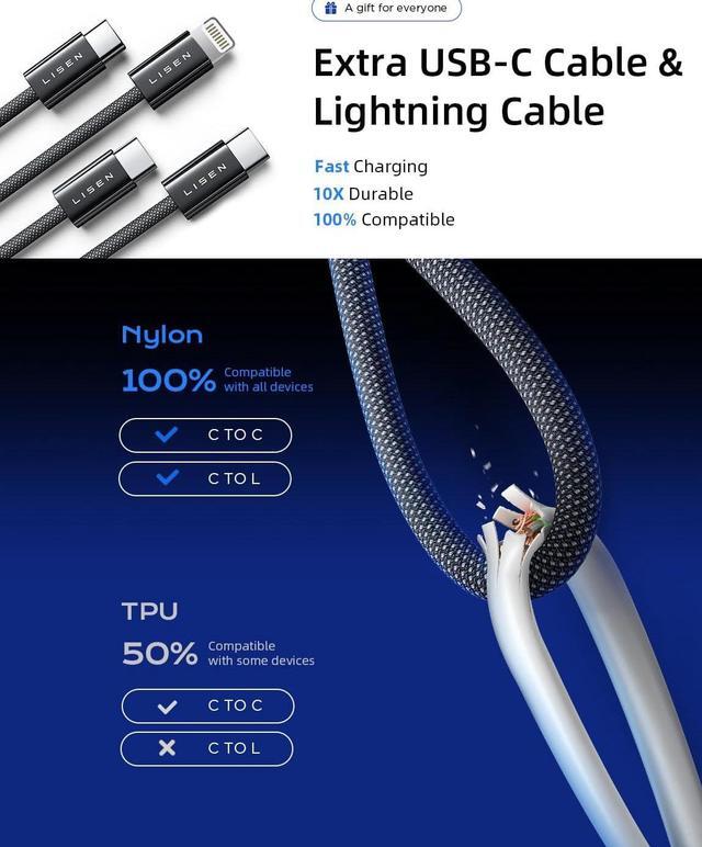Alt view image 5 of 7 - 90W USB C Car Charger Fast Charging, Dual USB C Port PD 45W Cigarette Lighter Adapter USBC Car Charger iPhone, LISEN Super Fast Car Charger USB C with Lightning Cable & USB C Cable for iPhone 15