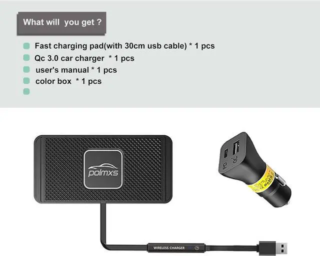 Alt view image 6 of 7 - Wireless Charger Car Charging pad 15W Fast Wireless Phone Charger Non Slip Cell Phone Flat Charging mat Compatible with iPhone 11/12/12/14/15 Galaxy S21/S22/S23/24 NOTE10 (30cm Cable)(C2Y)