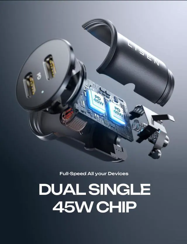 Alt view image 6 of 7 - LISEN 90W USB C Car Charger, 2-Port PD 45W & QC 3.0 USB C Cigarette Lighter Adapter for iPhone 16 [All Metal & Mini] USB C Car Charger Fast Charging for iPhone 16/15/14/13 Pro, Galaxy S25/S24, iPad