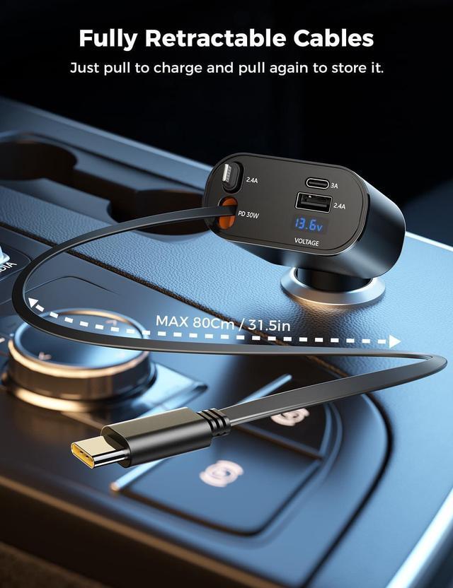 Alt view image 2 of 7 - Upgraded SUPERONE Retractable Car Charger 4 in 1, Fast Car Phone Charger with Cord 2.6ft, USB C and Lightning Car Charger Adapter, Compatible with iPhone 15/15 Pro Max/14/13/12/11, Galaxy, Pixel