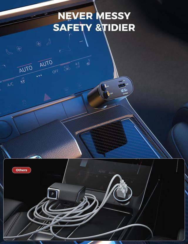 Alt view image 4 of 7 - Upgraded SUPERONE Retractable Car Charger 4 in 1, Fast Car Phone Charger with Cord 2.6ft, USB C and Lightning Car Charger Adapter, Compatible with iPhone 15/15 Pro Max/14/13/12/11, Galaxy, Pixel