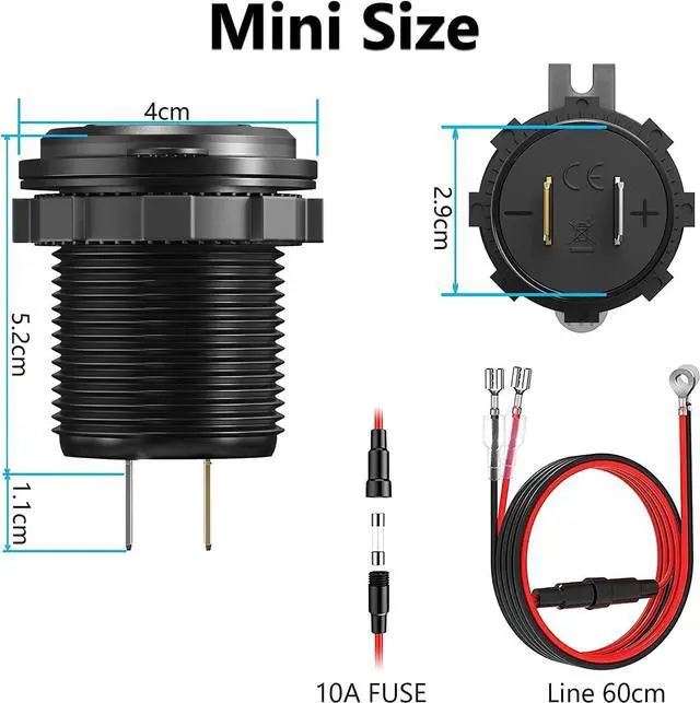 Alt view image 6 of 7 - 12V USB Outlet 2 Pack Dual Quick Charge 3.0 Socket Waterproof Aluminum Charger with LED Voltmeter and Power Switch Adapter for Marine Motorcycle Truck Golf Cart RV Car etc.