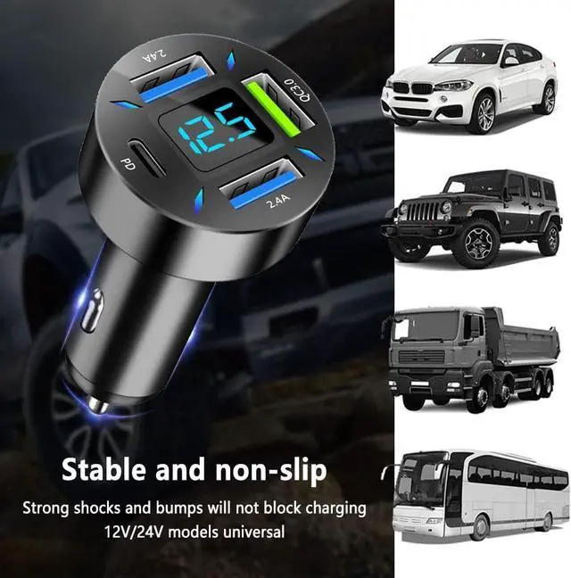 Alt view image 6 of 7 - Car Charger 66W Super Fast Charging with USB PD&QC 3.0(Voltmeter&LED Lights) Universal Quick Charge for 12-24V Car Cigarette Lighter Plug Compatible with iPhone 14 13 12 S22 S21 S20 iPad(Black)