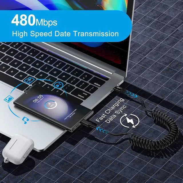 Alt view image 3 of 7 - Android Auto USB C Cable for Car  Charger Cord Type C Fast Charging Coiled Cell Phone Power Cord 3FT 2Pack for  Galaxy A17 A36 A16 A14 5G A54 S25 S24 S23 S22 S21 S20 A53 Pixel 8 7a 7 6a