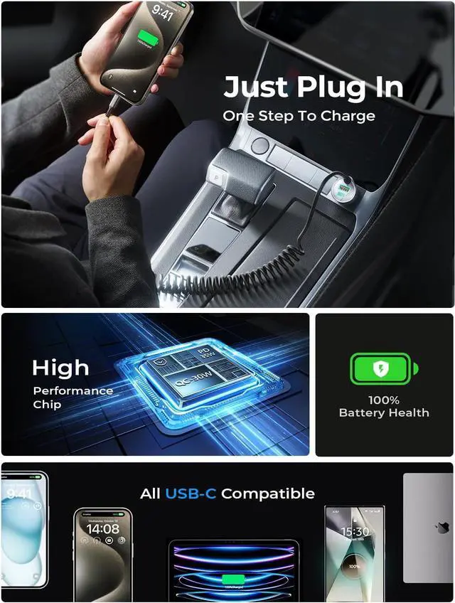 Alt view image 7 of 7 - LISEN 95W Car Charger USB C Fast Charging for iPhone 16 15 Pro Max,Super Fast Type C Car Charger Adapter Fit iPhone 16e 15 Pro Max Plus,iPad Pro,Samsung Galaxy S25 S24 Ultra,Pixel,Android,Black