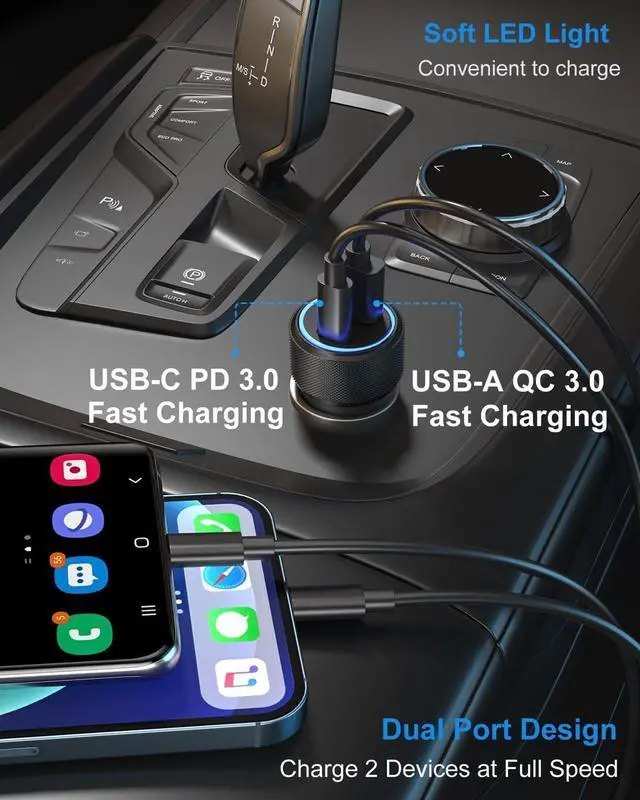 Alt view image 3 of 7 - USB C Car Charger, OKRAY 3-Pack 36W Fast Charging Dual USB Fast Car Charger PD3.0&QC3.0 Type C+Type A 12v Cigarette Lighter Adapter for iPhone 16e 16 15 14 13 12 Pro Max, Samsung Galaxy S25 A35 Note20