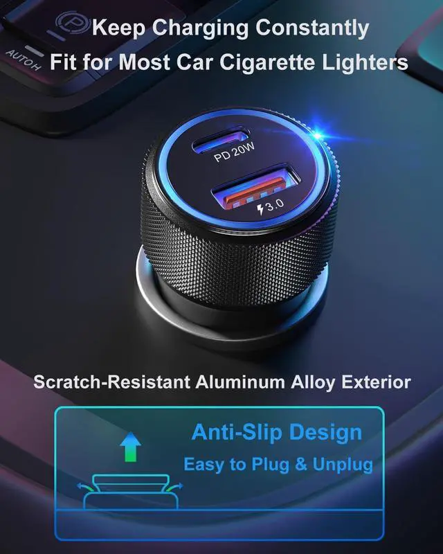 Alt view image 5 of 7 - USB C Car Charger, OKRAY 3-Pack 36W Fast Charging Dual USB Fast Car Charger PD3.0&QC3.0 Type C+Type A 12v Cigarette Lighter Adapter for iPhone 16e 16 15 14 13 12 Pro Max, Samsung Galaxy S25 A35 Note20