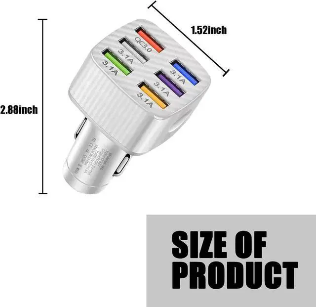 Alt view image 2 of 7 - Pack-1 Car Charger Adapter 6 USB Multi Port Fast Charger QC3.0 USB Fast Charger Universal for Most Cell Phones iPhone (White)