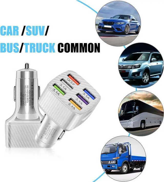 Alt view image 6 of 7 - Pack-1 Car Charger Adapter 6 USB Multi Port Fast Charger QC3.0 USB Fast Charger Universal for Most Cell Phones iPhone (White)