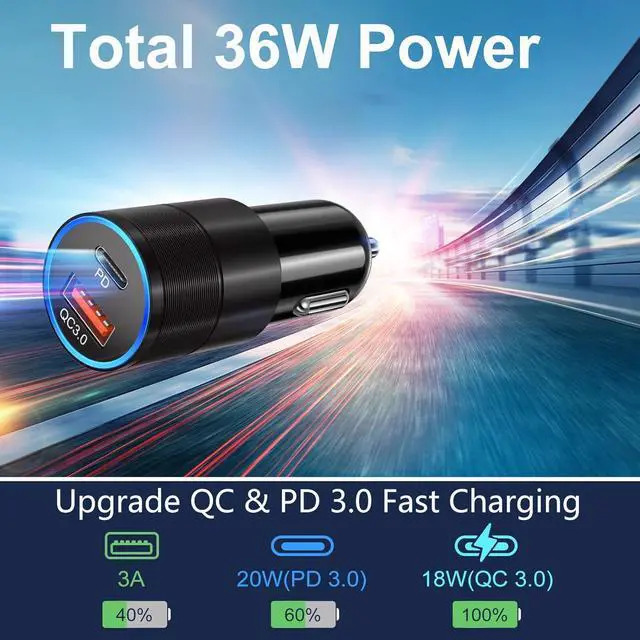Alt view image 2 of 7 - USB C Car Charger 5 Pack 36W Dual 12V USB C & USB A Car Charger Adapter QC+PD 3.0 Fast Charging Cigarette Lighter for iPhone 15 14 13 12 11 Pro Max  S24 S23 S22 Google Pixel Android