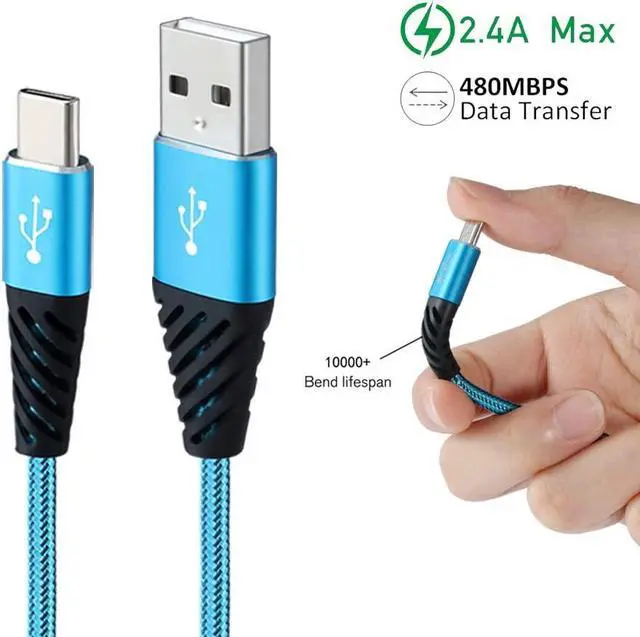 Alt view image 3 of 7 - Type C Charger Cable 10FT 4-Pack Fast Charging Cord USB A to USB C Cell Phone Charger Nylon Braided Compatible with  Galaxy S10 S9 S8 Note 10 9 Pixel LG V30