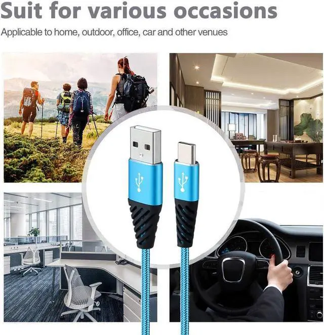 Alt view image 6 of 7 - Type C Charger Cable 10FT 4-Pack Fast Charging Cord USB A to USB C Cell Phone Charger Nylon Braided Compatible with  Galaxy S10 S9 S8 Note 10 9 Pixel LG V30