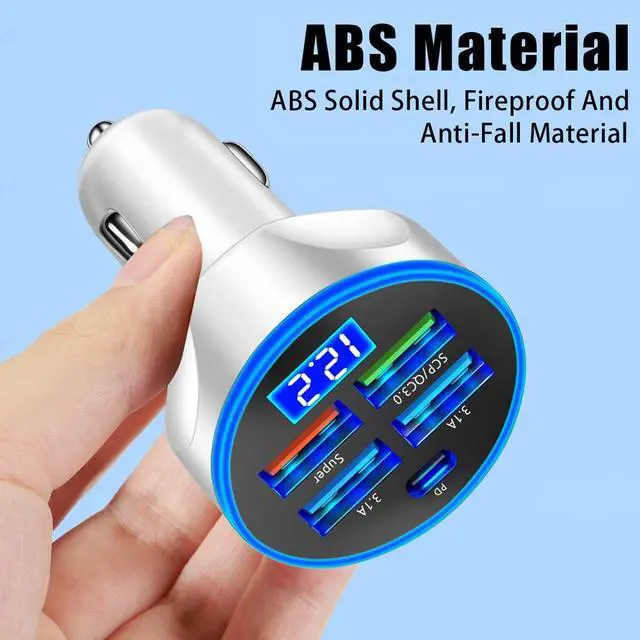 Alt view image 4 of 7 - 5 Port USB Car Charger 250W Super Fast Charging Cigarette Lighter Adapter with LED Voltage Monitor 4USB+Type C Multi Port Car Accessories Interior Compatible with Most Smart Phone (White)