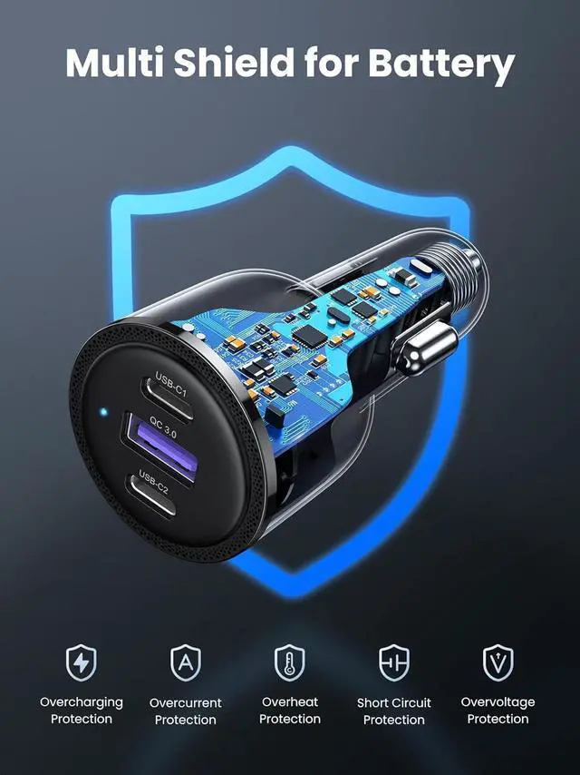 Alt view image 4 of 7 - 69W USB C Fast Car Charger PD QC 3.0 USB C Cigarette Lighter Charger 65W 45W 30W Compatible with MacBook Pro Air iPad Pro Steam Deck iPhone 15 Pro Max 14 13 Galaxy S24 S23 S22 Ultra Plus