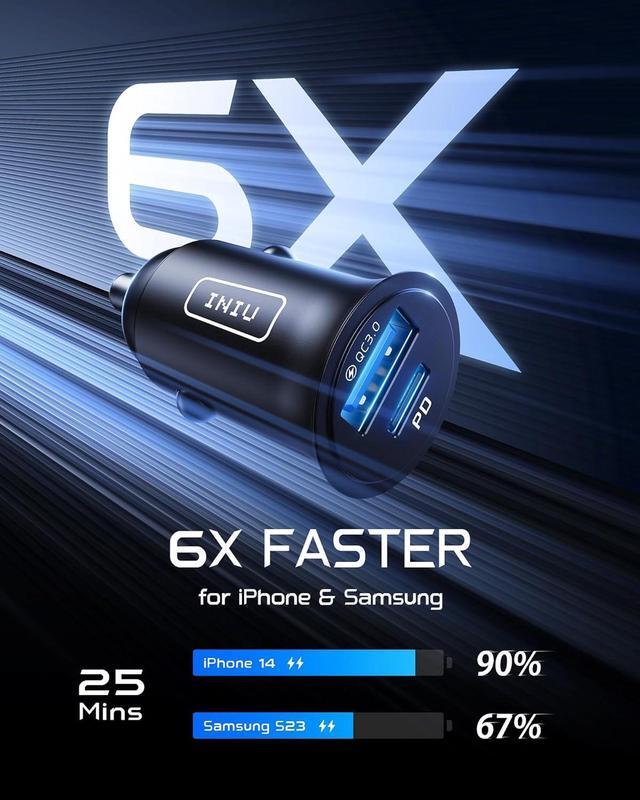 Alt view image 3 of 7 - Car Charger Dual Ports [USB C 30W+USB A 30W] 5A QC 3.0 PD Fast Charge Car Charger Adapter All-Metal Mini USB C Car Charger for iPhone 15 14 13 Pro Max iPad  S21 MacBook Airpods Tablets