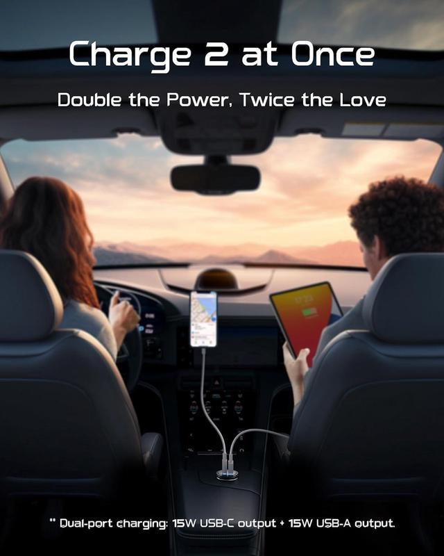 Alt view image 5 of 7 - Car Charger Dual Ports [USB C 30W+USB A 30W] 5A QC 3.0 PD Fast Charge Car Charger Adapter All-Metal Mini USB C Car Charger for iPhone 15 14 13 Pro Max iPad  S21 MacBook Airpods Tablets