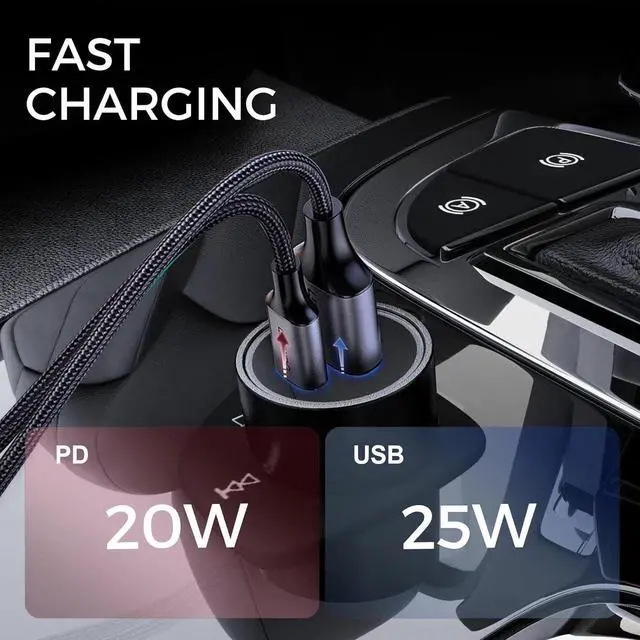 Alt view image 5 of 7 - USB C Car Charger 45W Quick Charge 3.0 Car Adapter with One 20W PD Port and One 25W Fast Charge Port