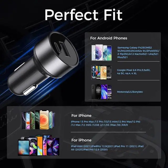 Alt view image 6 of 7 - USB C Car Charger 45W Quick Charge 3.0 Car Adapter with One 20W PD Port and One 25W Fast Charge Port