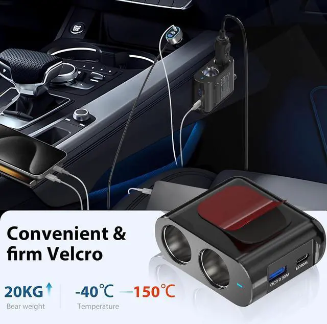 Alt view image 6 of 7 - PD 65W Cigarette Lighter Splitter for Laptop: 200W USB C 12V Car Charger Socket Adapter 12 Volt DC Plug Multi Way Auto Power Outlet with Dual Type C Port for MacBook/iPad/iPhone  GPS Dash Cam