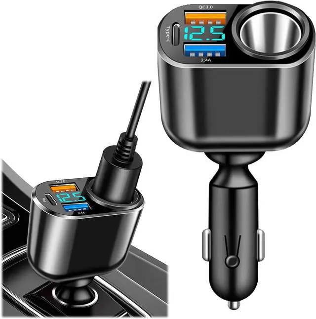 Main image of 4 in 1 USB C Car Charger Multi USB Cigarette Lighter Adapter Socket Splitter with 4 Ports USB Type C PD Fast Car Charger SD Adapter for All Device Charging iOS & Android Cell Phones