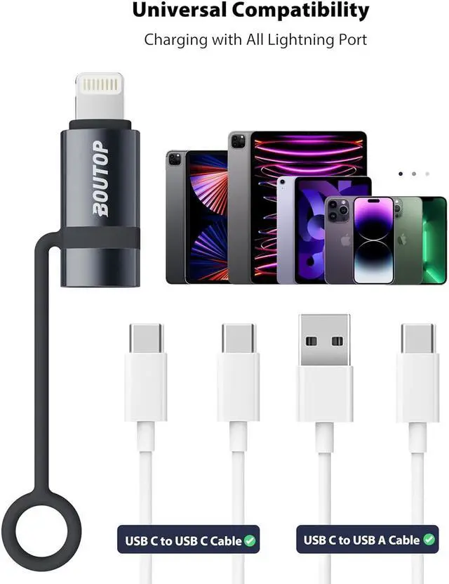 Alt view image 6 of 6 - [MFi Certified] 3A 36W USB C to Lightning Adapter USBC to Lightning Adapter Support Data Sync/PD Fast Charging Compatible with iPhone iPad AirPods with Anti-Lost Holder - 2 Pack