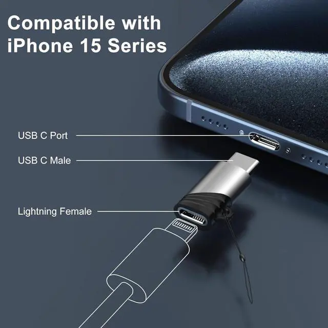Alt view image 2 of 6 - 2-Pack Lightning Female to USB C Male Adapter Fast Charge Lightning Female to USB Type-C Male Adapter - Sturdy Compact Universal Compatibility for iPhone 15/15 Pro/15 Pro Max/15 Plus