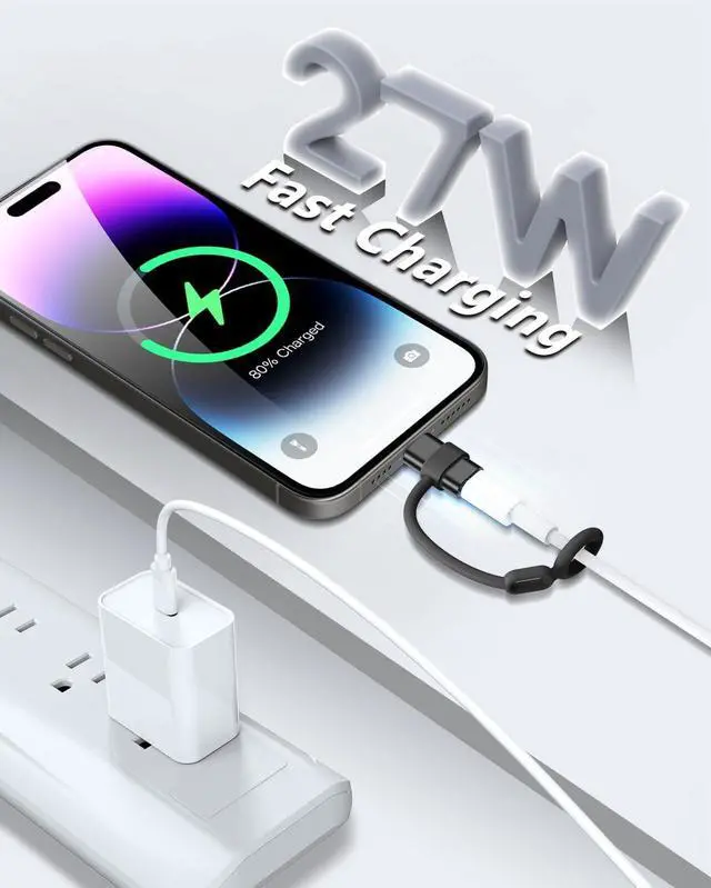 Alt view image 2 of 6 - USB C to Lightning Adapter 2 Pack Support 27W PD Fast Charging&Data Transfer for Lightning to USB Type C Cable Adapter for iPhone/iPad/for Airpods with Anti-Lost Loop Not for Audio/OTG Black