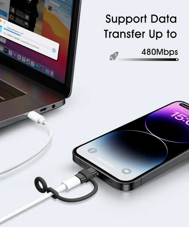 Alt view image 3 of 6 - USB C to Lightning Adapter 2 Pack Support 27W PD Fast Charging&Data Transfer for Lightning to USB Type C Cable Adapter for iPhone/iPad/for Airpods with Anti-Lost Loop Not for Audio/OTG Black