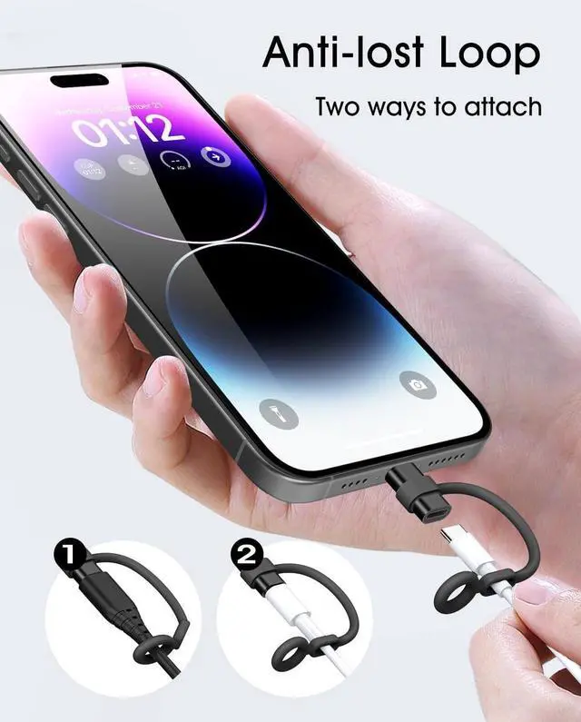 Alt view image 4 of 6 - USB C to Lightning Adapter 2 Pack Support 27W PD Fast Charging&Data Transfer for Lightning to USB Type C Cable Adapter for iPhone/iPad/for Airpods with Anti-Lost Loop Not for Audio/OTG Black