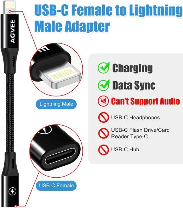 Alt view image 2 of 7 - 4 inch 30W USB-C Female to Lightning Cable Adapter Type-C to 8 Pin Male PD Fast Charging Converter Cord Data Sync Connector for iPhone 13 12 11 Airpods iOS Device Carplay Black