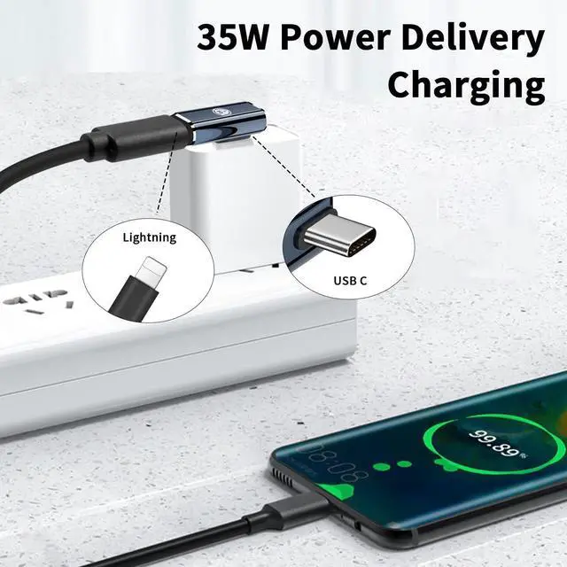 Alt view image 2 of 7 - 90 Degree Lighting to USB C Adapter 2-Pack Lightning Female to USB C Male Adapter Right Angle USB C Adapter Converter 35W PD Fast Charging for iPhone 15/15 Pro/15 Pro Max/15 Plus iPad Pro Galaxy Pixel
