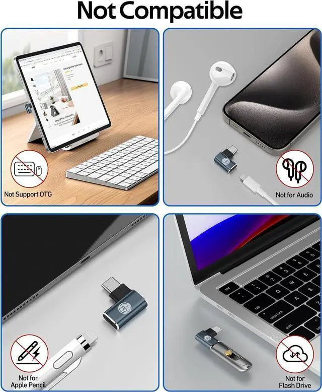 Alt view image 3 of 7 - 90 Degree Lighting to USB C Adapter 2-Pack Lightning Female to USB C Male Adapter Right Angle USB C Adapter Converter 35W PD Fast Charging for iPhone 15/15 Pro/15 Pro Max/15 Plus iPad Pro Galaxy Pixel