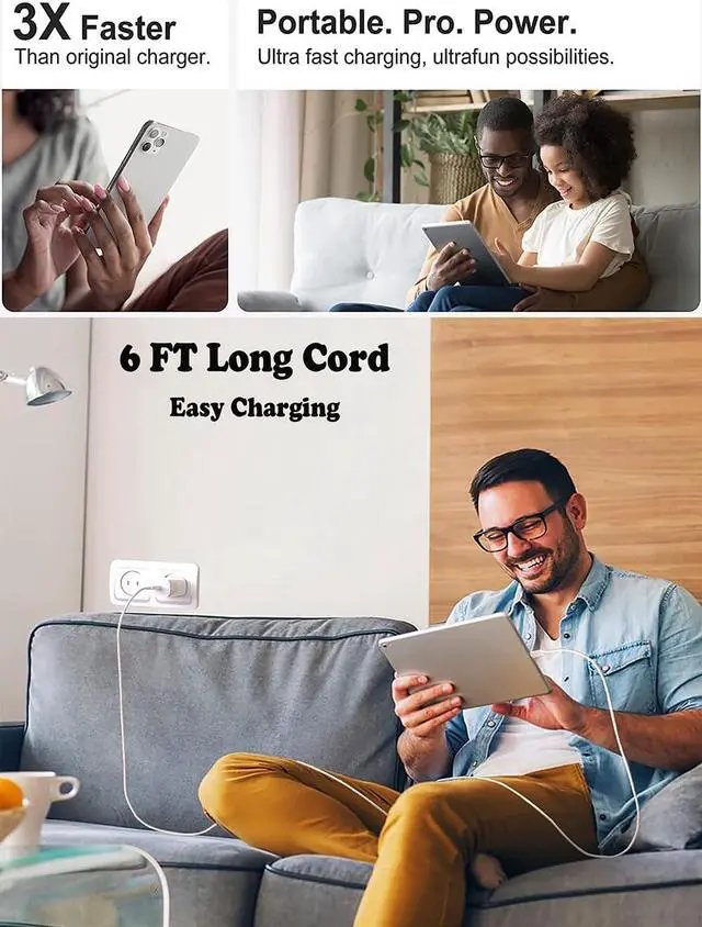 Alt view image 4 of 7 - iPhone Charger Fast Charging iPhone Fast Charger 2Pack Type C Fast Charger Block Plug Adapter 6FT USB-C to Lightning Cable Cord for iPhone 14/13/13 Pro/12 Pro/12 Pro Max/11/Xs Max/XR/X/SE iPad AirPods