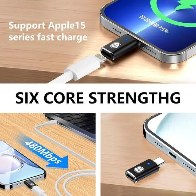 Alt view image 3 of 7 - USB C Lightning Adapter Support 35 W PD Pack of 2 for Lightning to USB-C Adapter Compatible with iPhone 15 Series/ and Other Type-C Devices for OTG/Data Transmission Black
