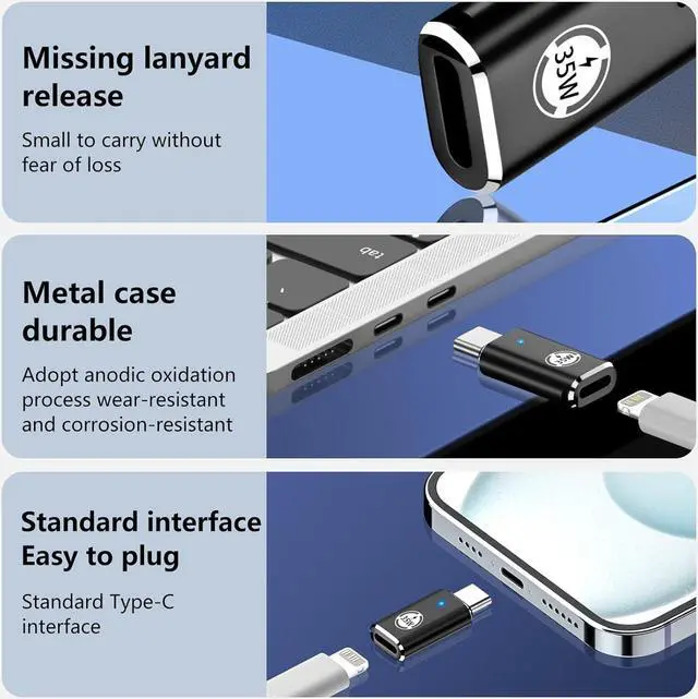 Alt view image 4 of 7 - USB C Lightning Adapter Support 35 W PD Pack of 2 for Lightning to USB-C Adapter Compatible with iPhone 15 Series/ and Other Type-C Devices for OTG/Data Transmission Black