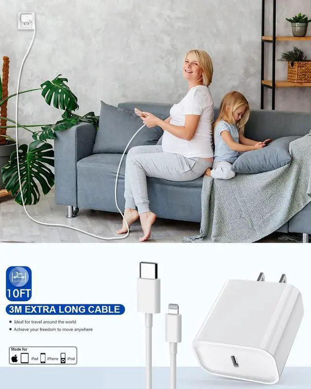 Alt view image 7 of 7 - iPhone Fast Charger Extra Long iPhone Charger Fast Charging 10Foot 2Pack i Phone Chargers 10FT USB C to Lightning Cable Cord Adapter for iPhone 14 Pro Max/14 Plus/13 Mini/13/12/11/X/XR/SE/iPad/AirPods