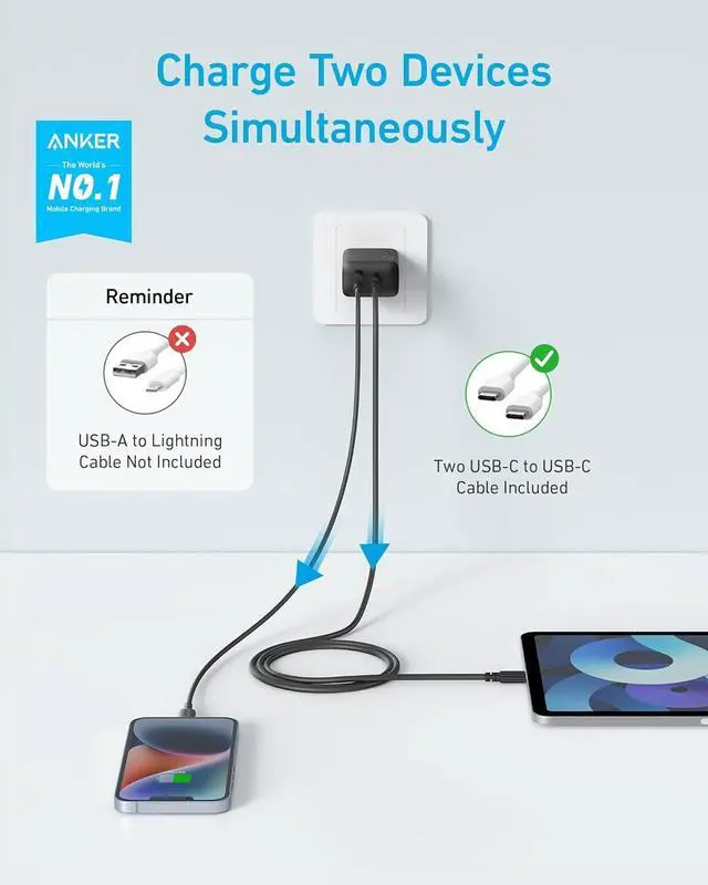 Alt view image 2 of 7 - iPhone 15 Charger USB C Charger 2-Pack 20W Dual Port USB Fast Wall Charger USB C Charger Block for iPhone 15/15 Pro/15 Pro Max/iPad Pro/AirPods & More (2-Pack 5 ft USBC Cable Included)