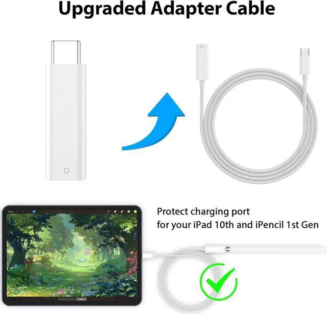 Alt view image 3 of 7 - Pencil Charger Adapter for  Pencil 1st Generation Pairing for iPad 10th USB C to Pencil Adapter Specific for iPencil 1st USB-C to Lightning Pencil Charging Connector Dongle Cable for iPad (A16)